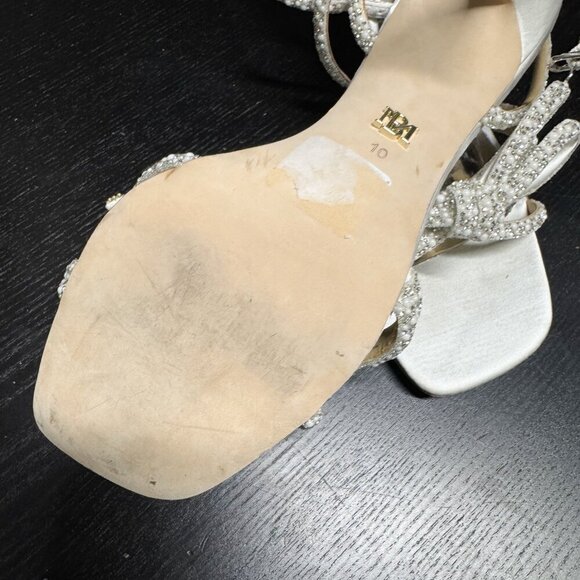 Badgley Mischka WHITE Satin Rhinestone Bow Elaine Heels Wedding 10 - Picture 6 of 6